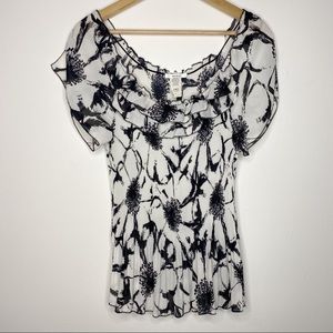 Nicola Ruffled Floral Bateau/Boat Neck Blouse | L